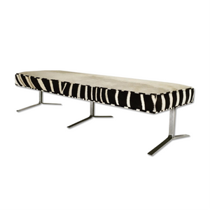 Modern Chrome Bench in Ivory Cowhide and Zebra Hide
