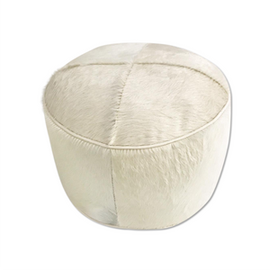 Ivory Cowhide Pouf Ottoman