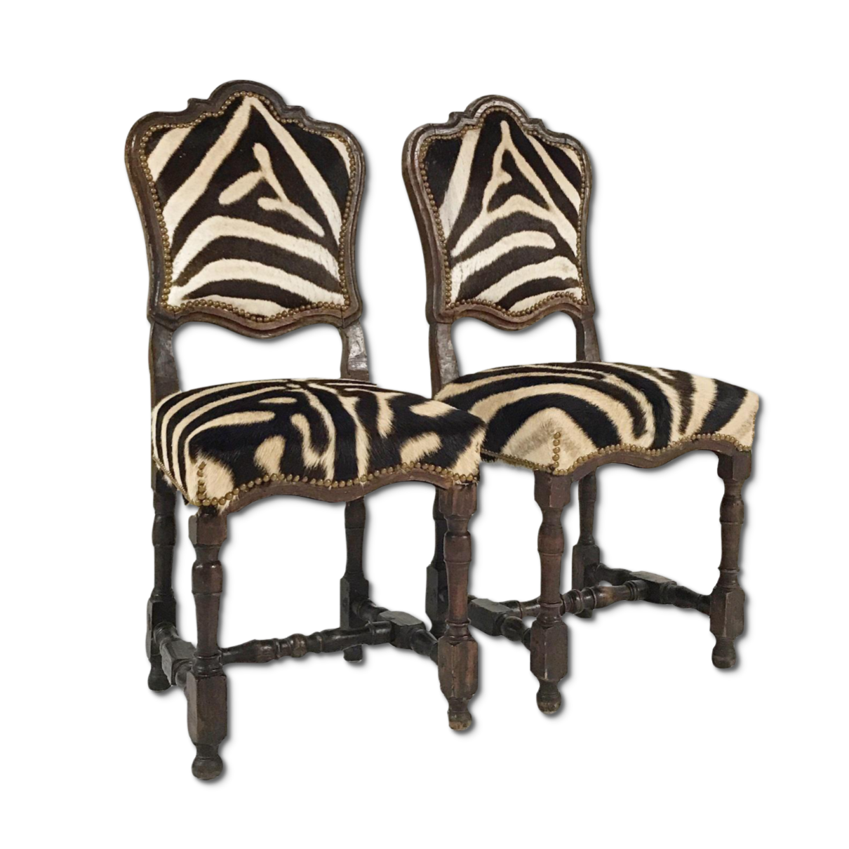 Wood Chairs from Portugal Upholstered in Zebra Hide -Pair