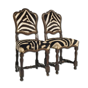Wood Chairs from Portugal Upholstered in Zebra Hide -Pair