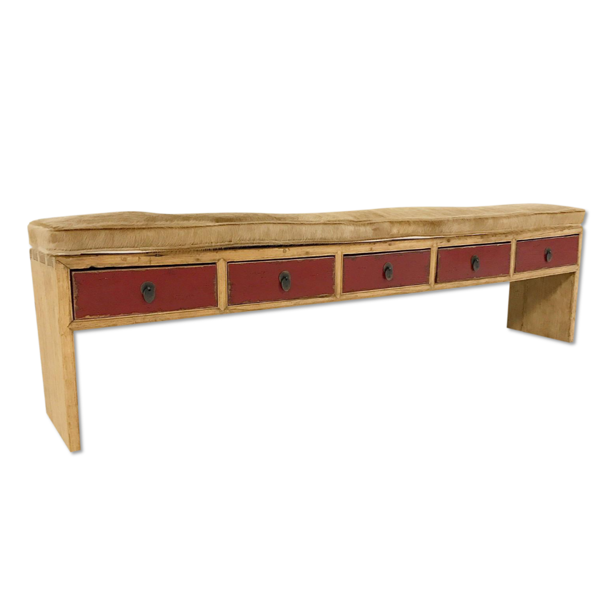 5-Drawer Bench with Palomino Cowhide Cushion