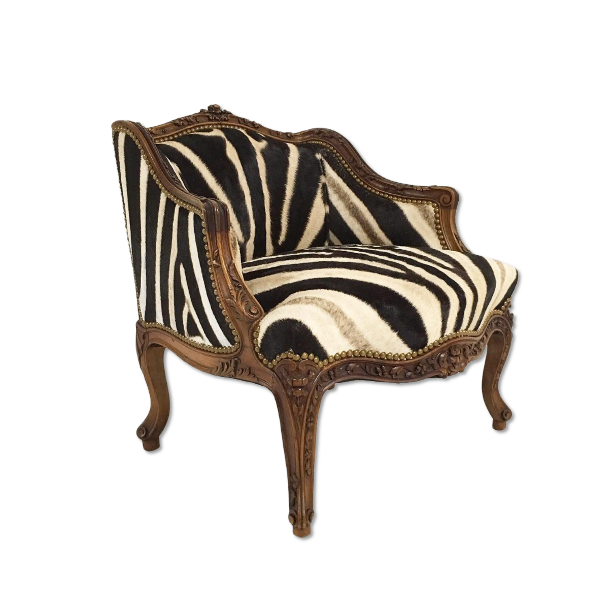 Small Carved Chair in Zebra Hide
