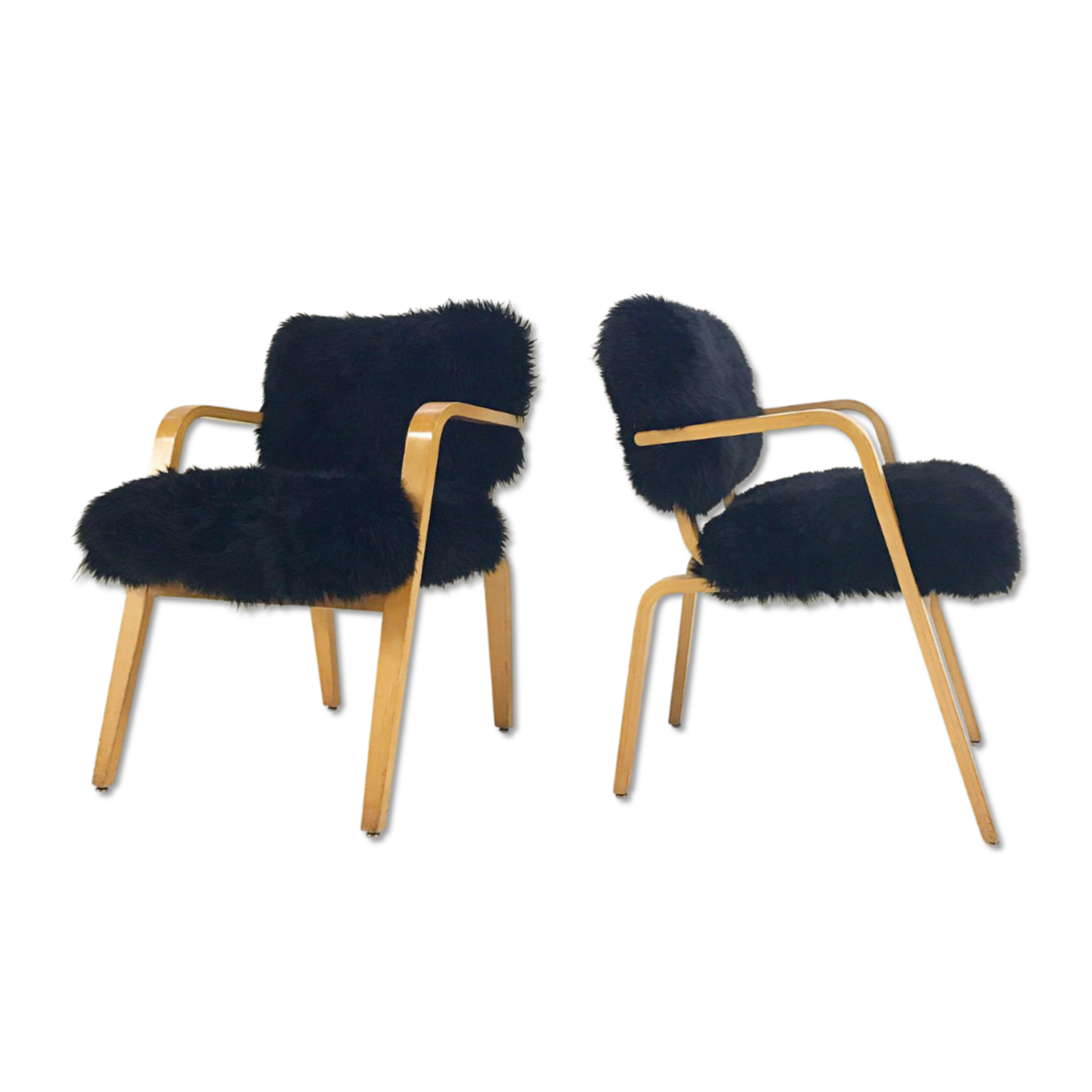 Thonet Chairs Reupholstered in Black Sheepskin