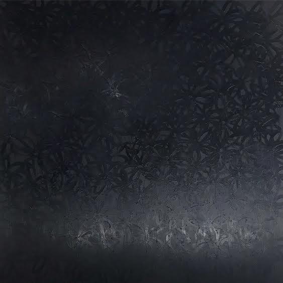 John O'Hara. Daisies, Black on Black. 69x69"