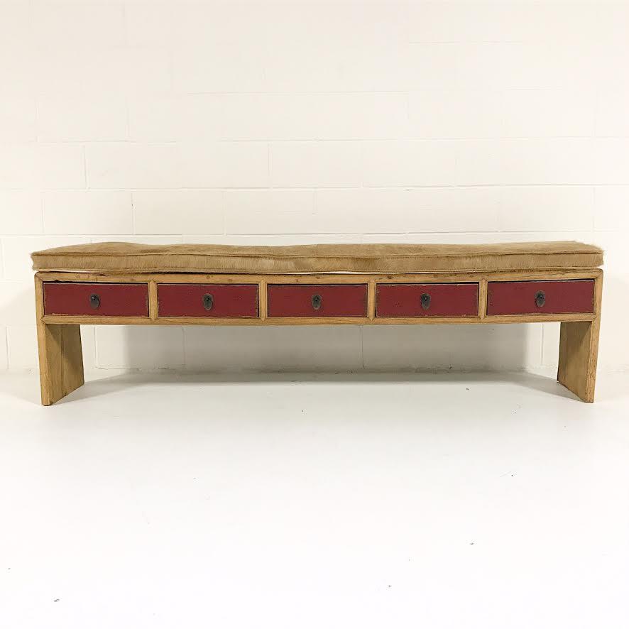 5-Drawer Bench with Palomino Cowhide Cushion