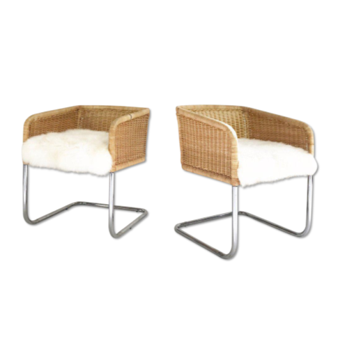 Wicker Chairs in Sheepskin