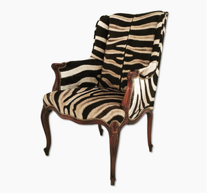 ENGLISH MAHOGANY WINGBACK ARMCHAIR IN Zebra